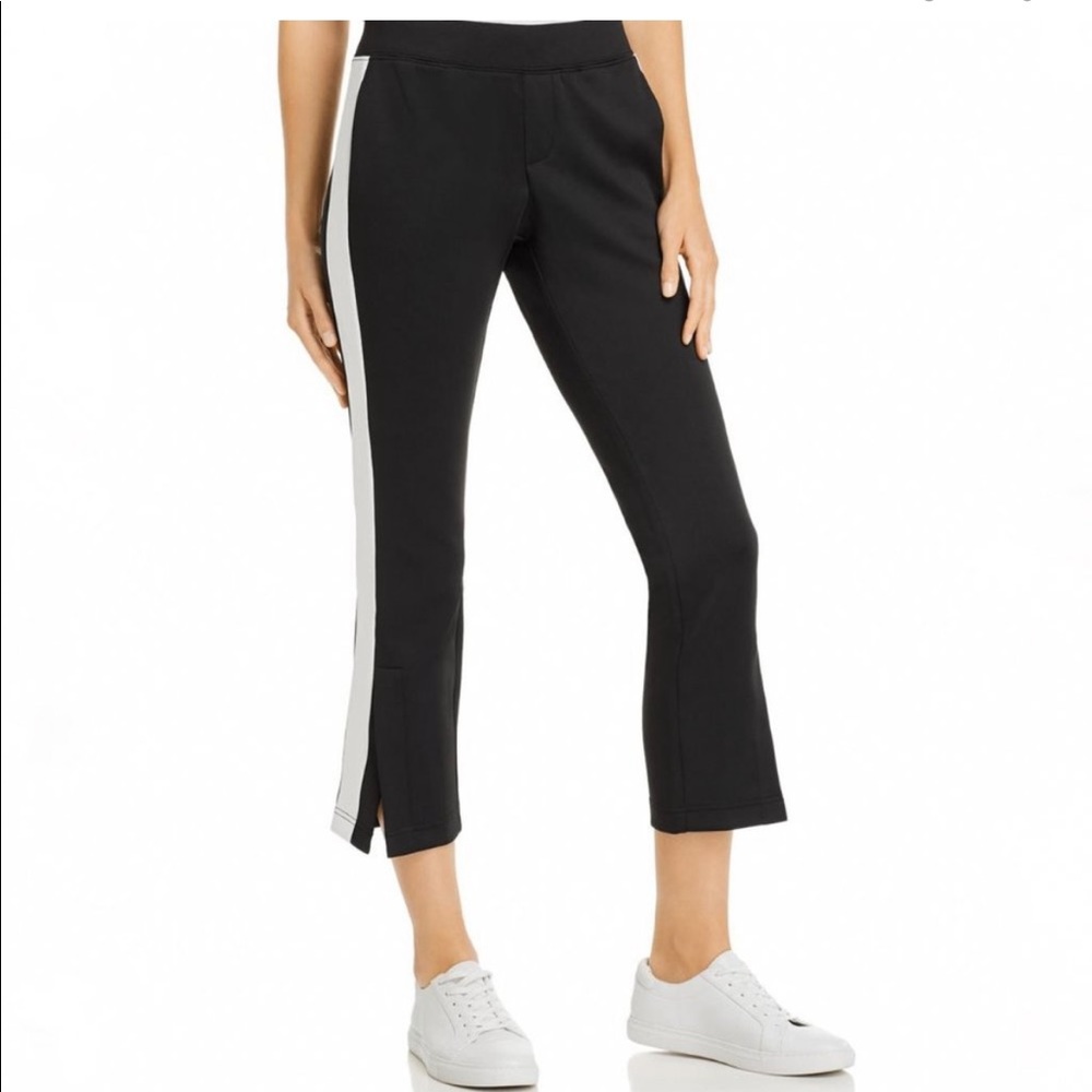 PAM & GELA Black & White Cropped Side Stripe Slit Hem Track Pants